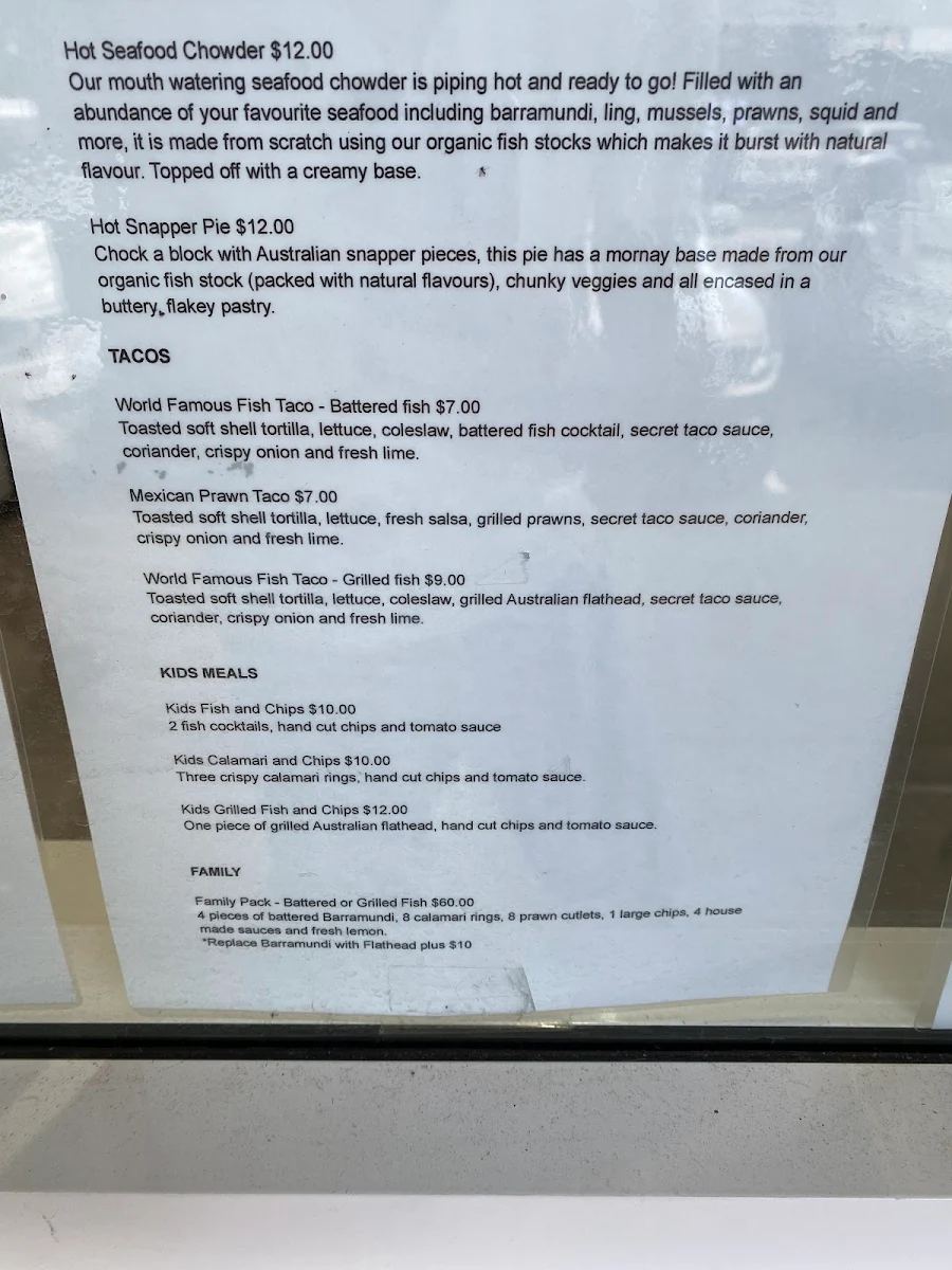 Menu, Oceana Traders - Seafood Merchants