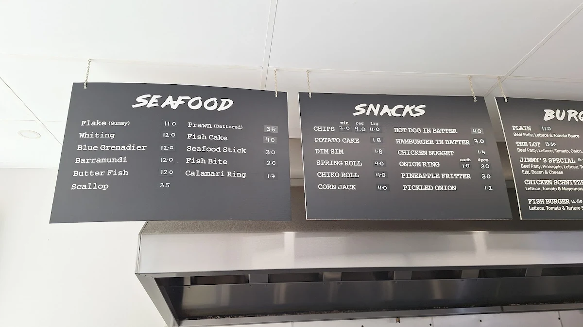 Menu, Jim's Fish Shop