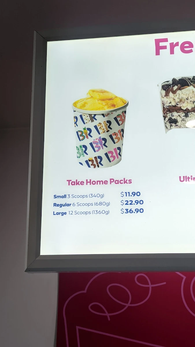 Menu, Baskin-Robbins Forest Lake