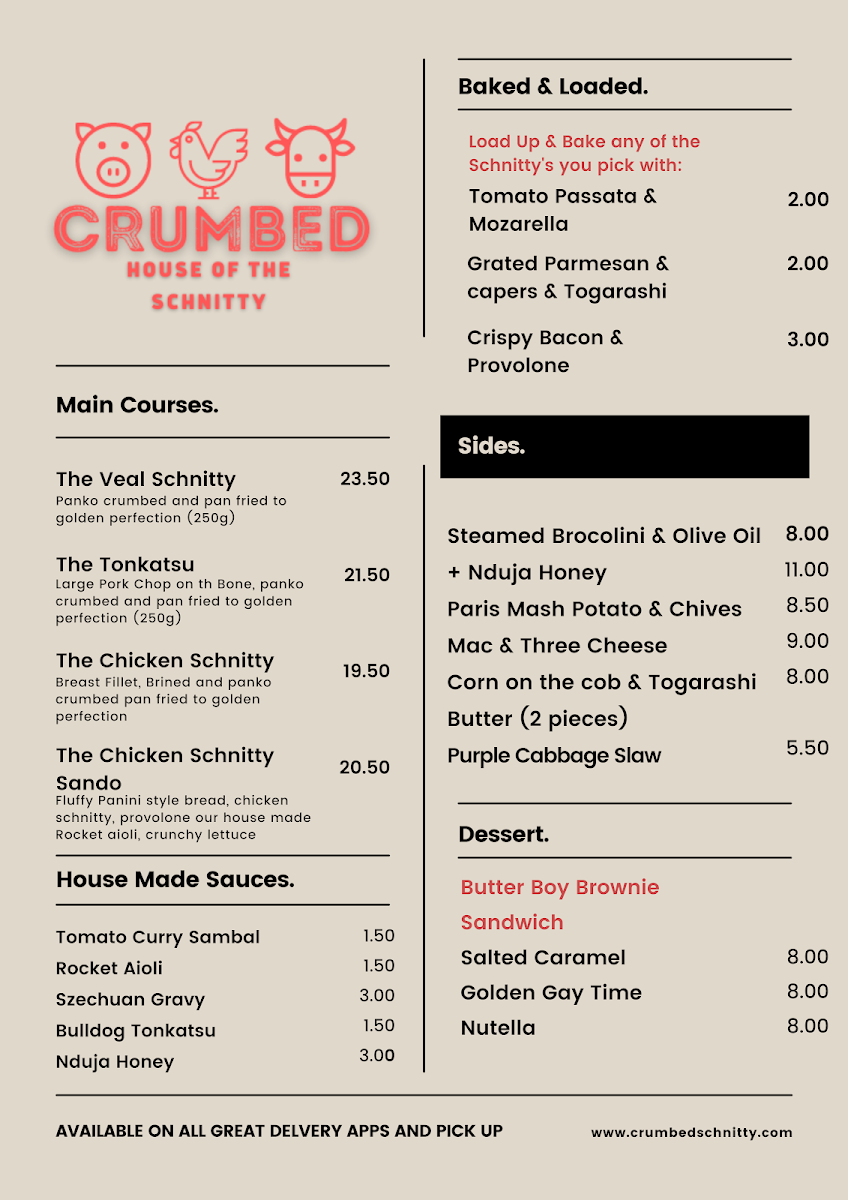 Menu, Crumbed Schnitty