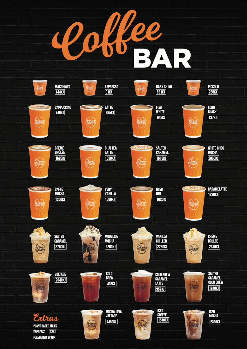 Menu, Gloria Jean's Coffees Alice Springs