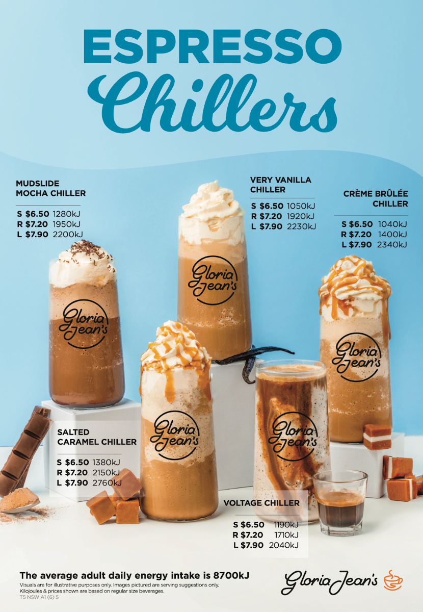 Menu, Gloria Jean's Coffees Alice Springs
