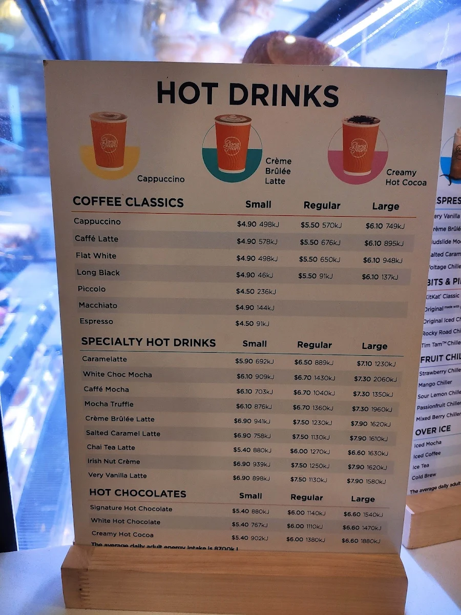 Menu, Gloria Jean's Coffees Alice Springs