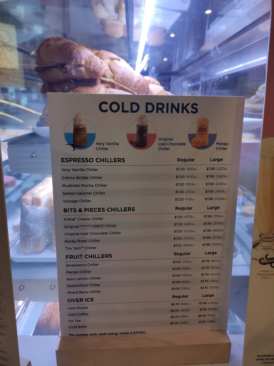 Menu, Gloria Jean's Coffees Alice Springs