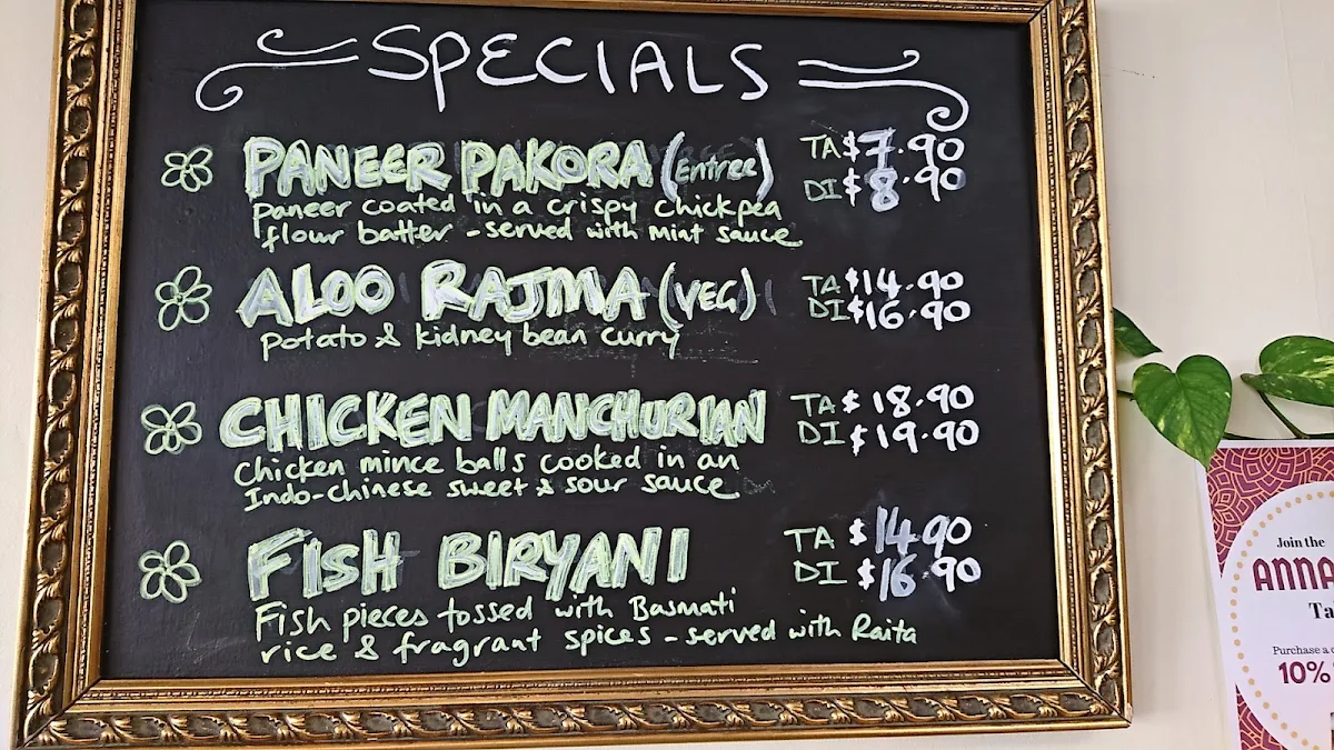 Menu, Annapurna Bellerive
