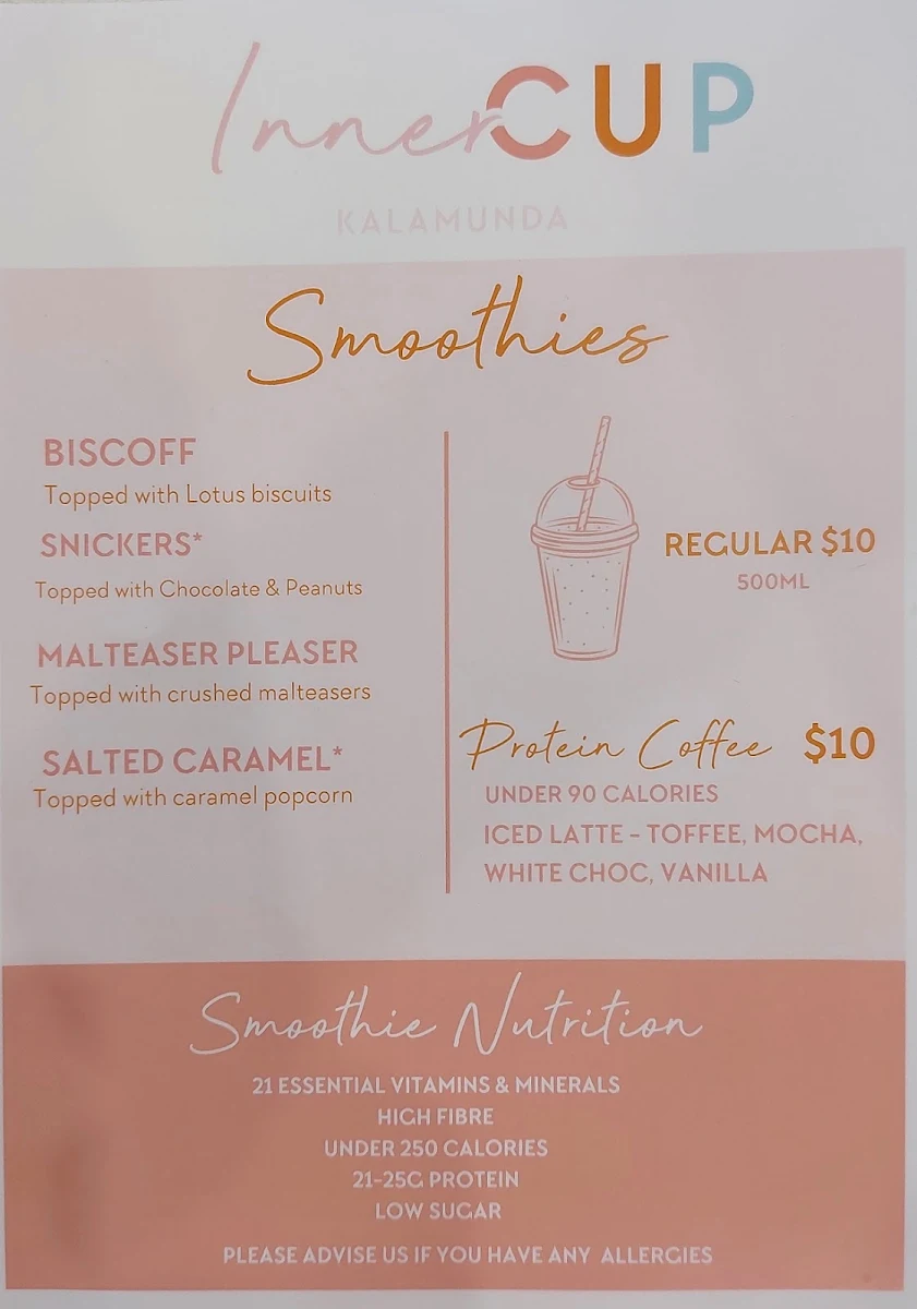 Menu, Innercup Australia