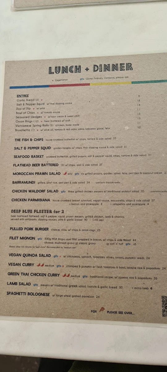 Menu, Deep Blue Cafe