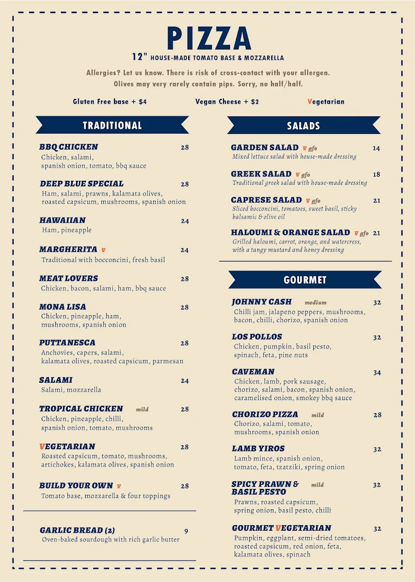 Menu, Deep Blue Cafe