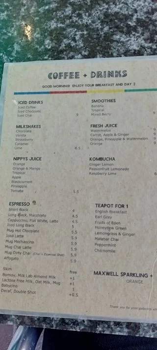 Menu, Deep Blue Cafe