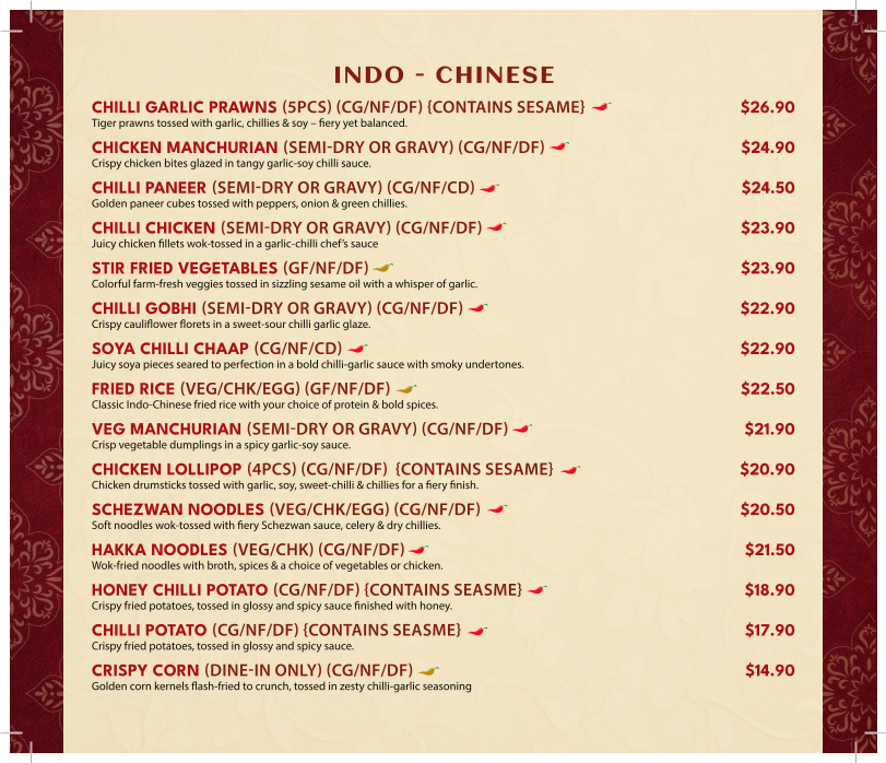 Menu, Asees Indian Restaurant Wollongong