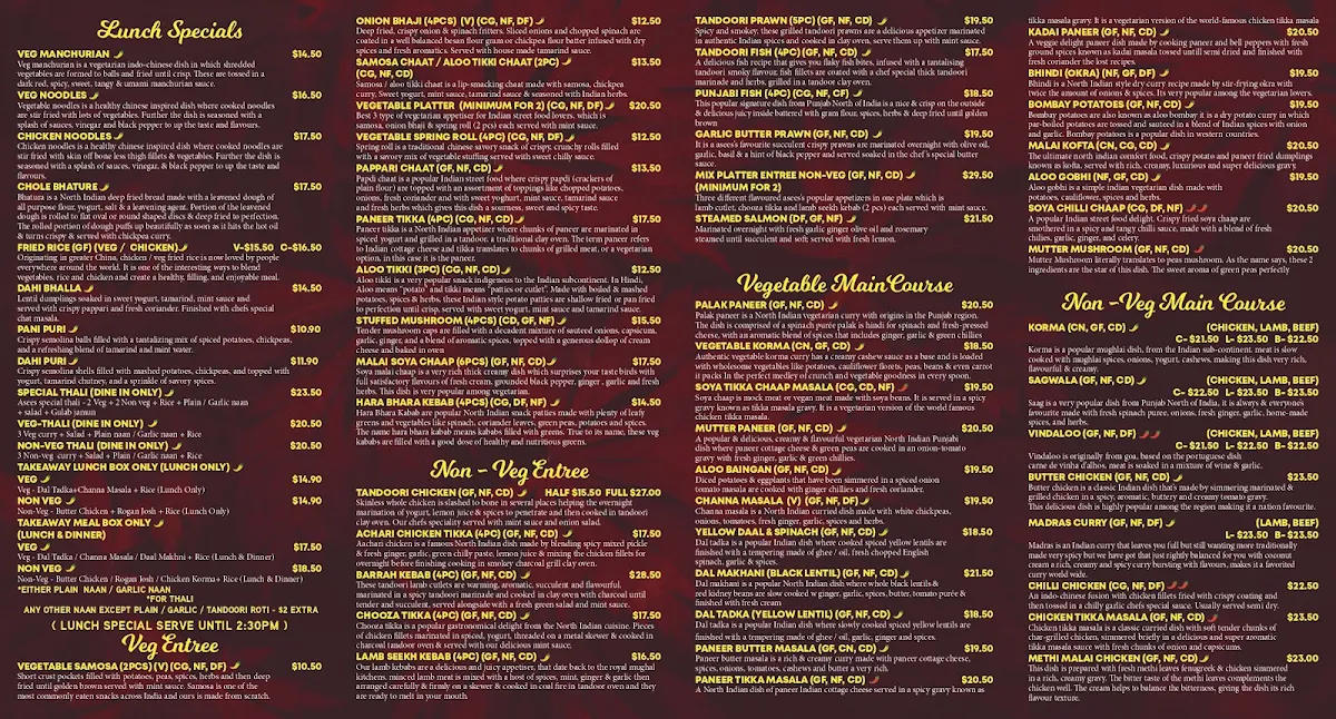 Menu, Asees Indian Restaurant Wollongong