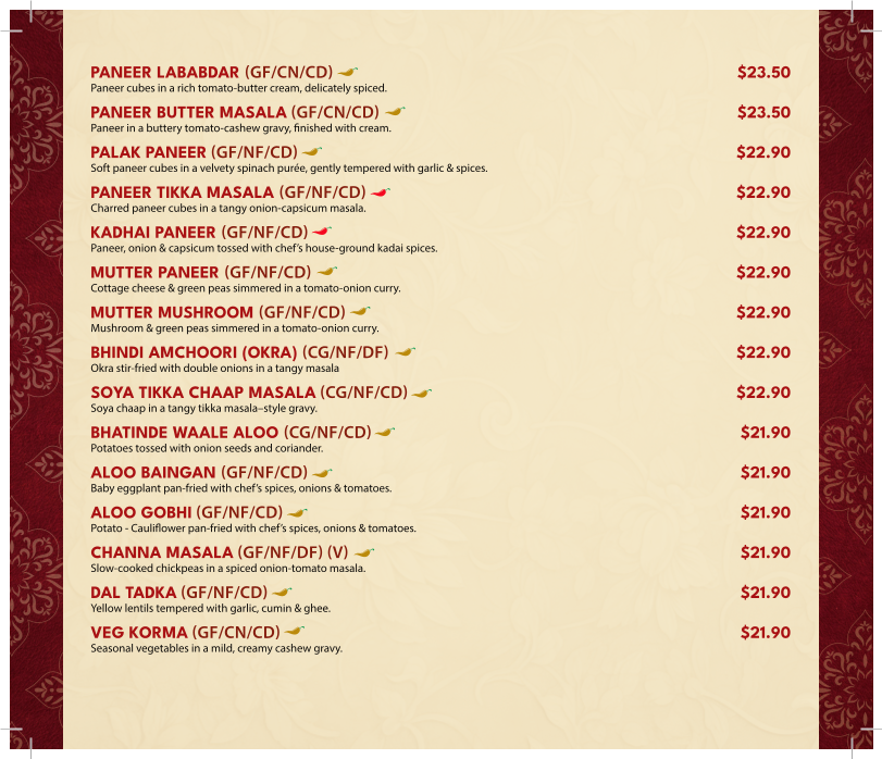 Menu, Asees Indian Restaurant Wollongong