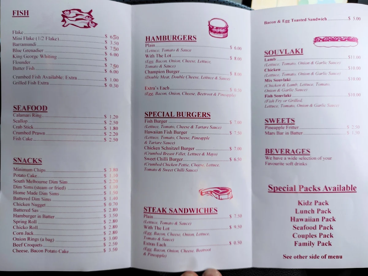 Menu, Cj's Fish & Chips