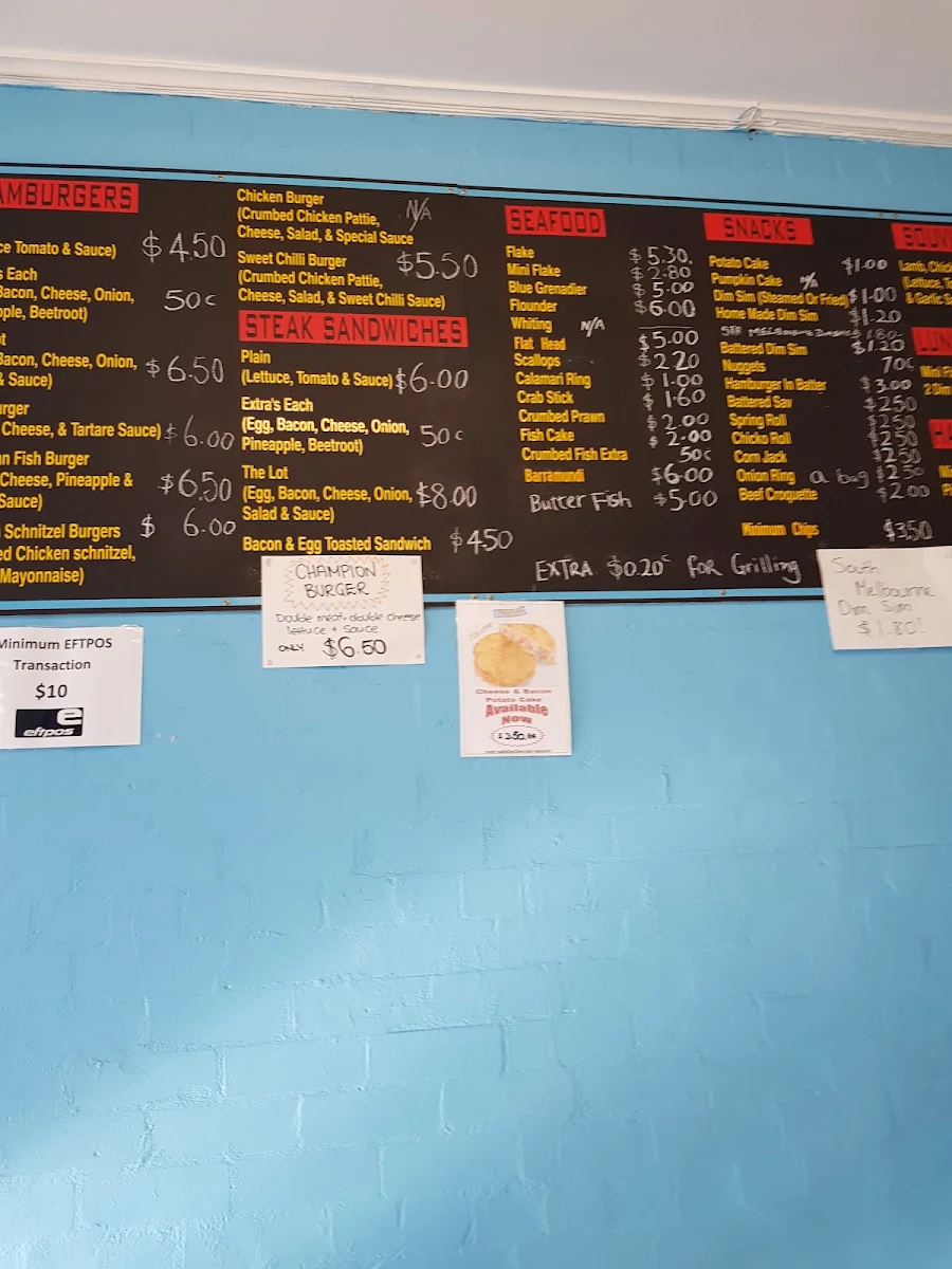 Menu, Cj's Fish & Chips