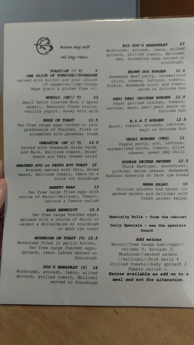 Menu, Brown Dog Cafe
