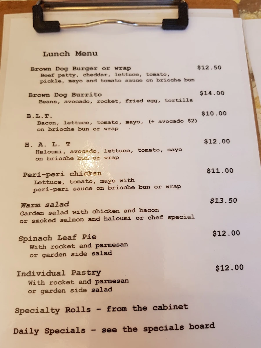 Menu, Brown Dog Cafe