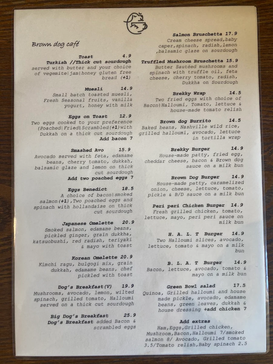 Menu, Brown Dog Cafe