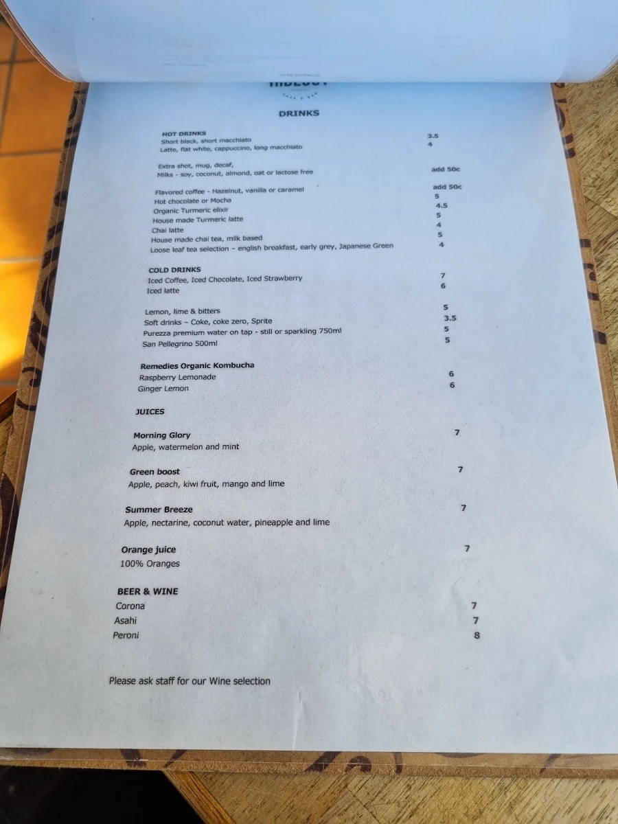 Menu, The Hideout cafe / shakshuka barbyron bay