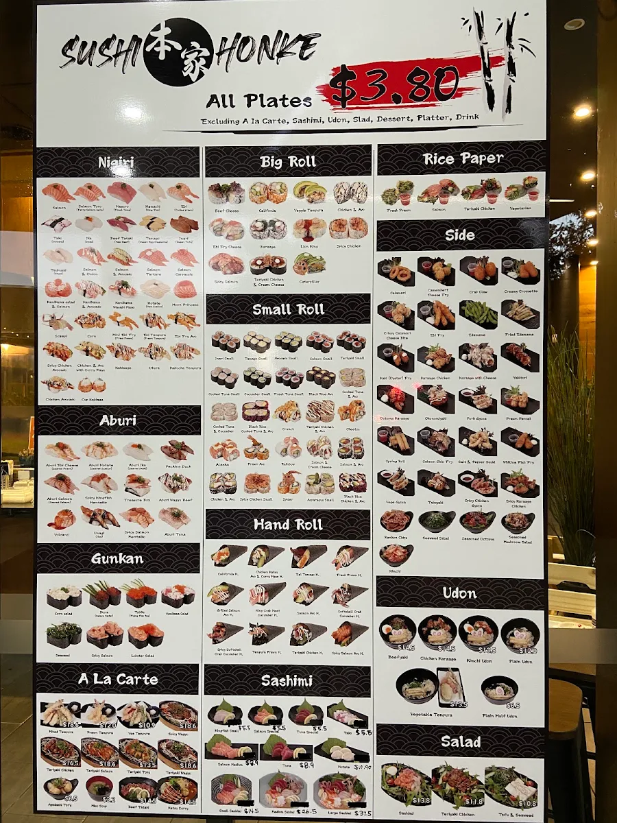 Menu, Sushi honke
