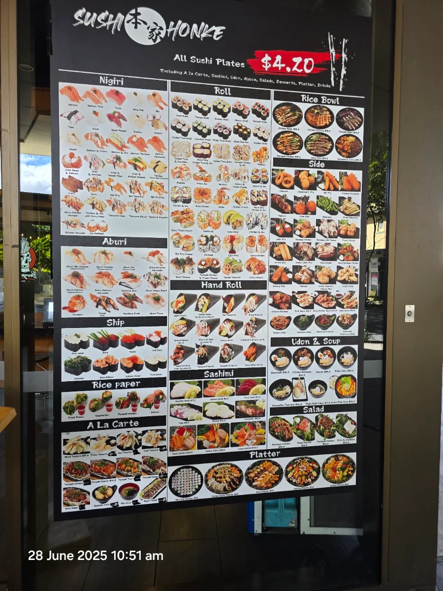 Menu, Sushi honke