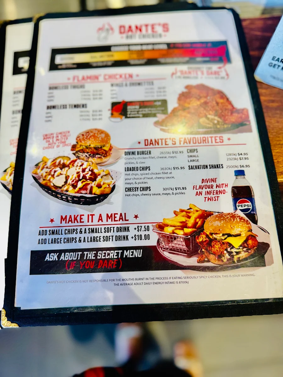 Menu, Dante's Hot Chicken Sunshine