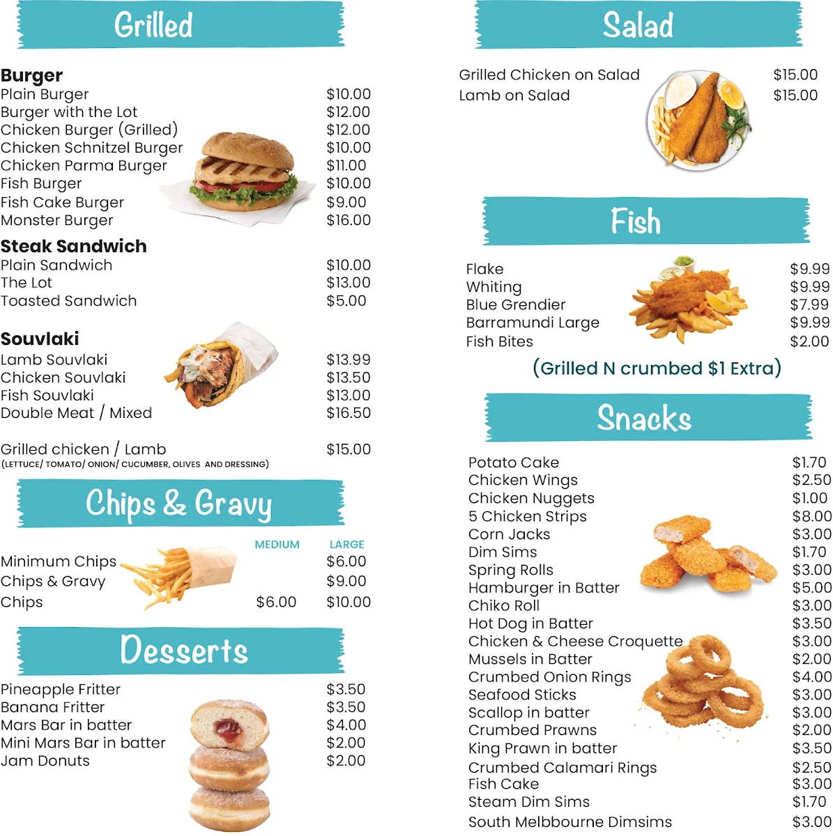 Menu, Bladin Street Fish & Chips & Burgers ( GLUTEN FREE fish n chips)