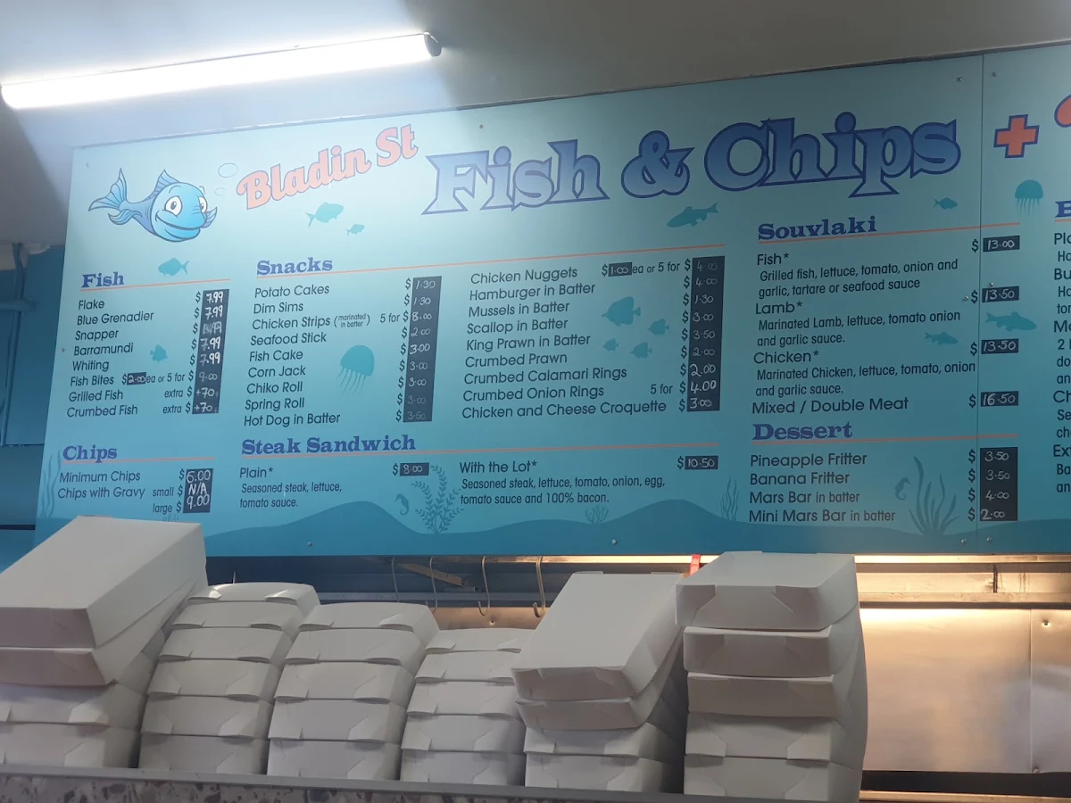 Menu, Bladin Street Fish & Chips & Burgers ( GLUTEN FREE fish n chips)