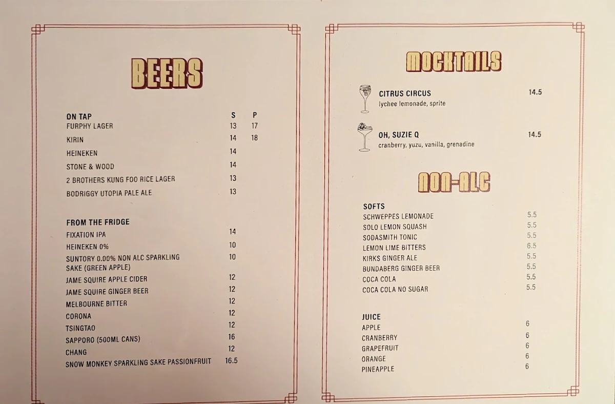 Menu, Suzie Q
