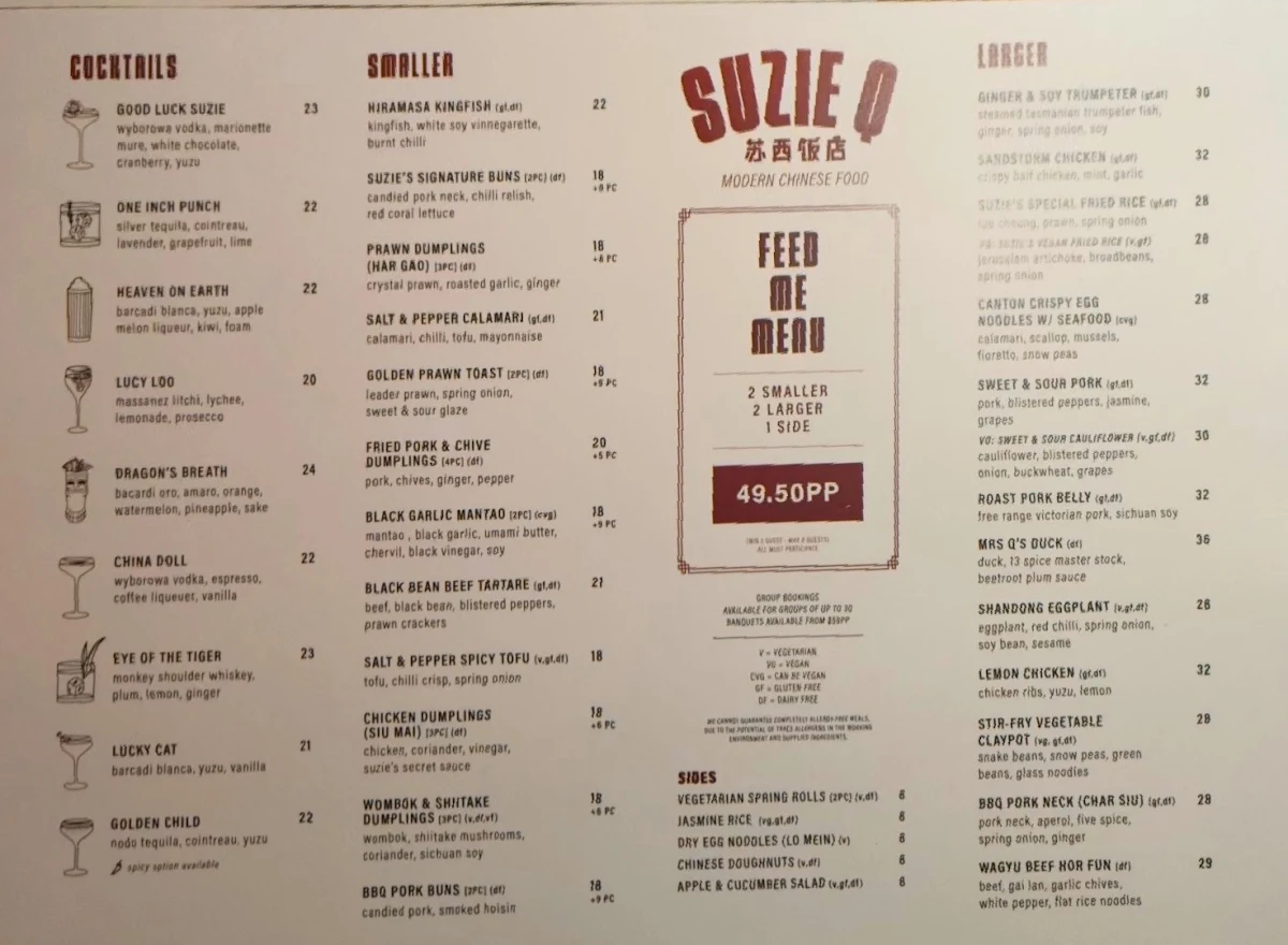 Menu, Suzie Q