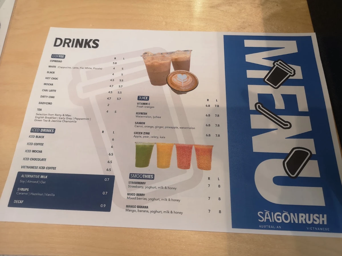 Menu, Saigon Rush - Pho & Coffee
