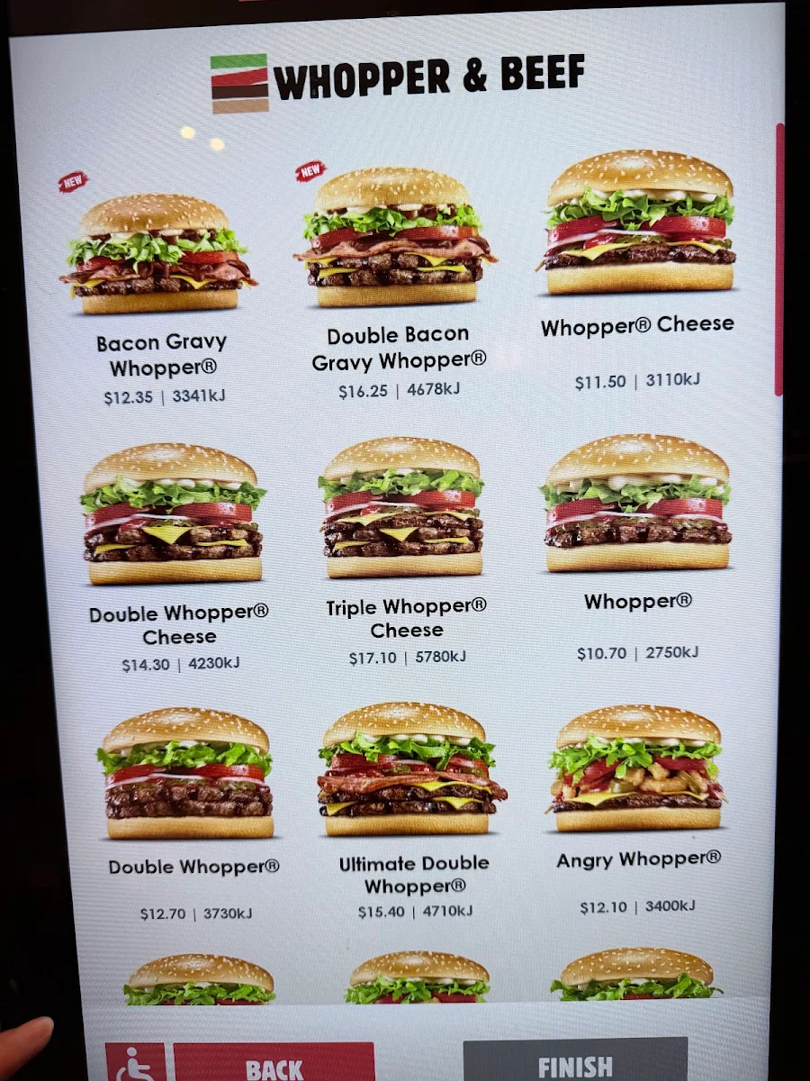 Menu, Hungry Jack's Burgers Perth International Airport