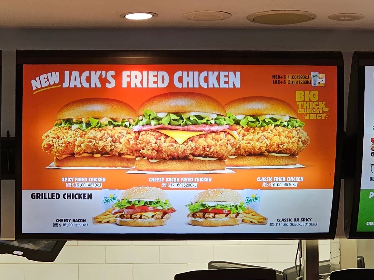 Menu, Hungry Jack's Burgers Perth International Airport