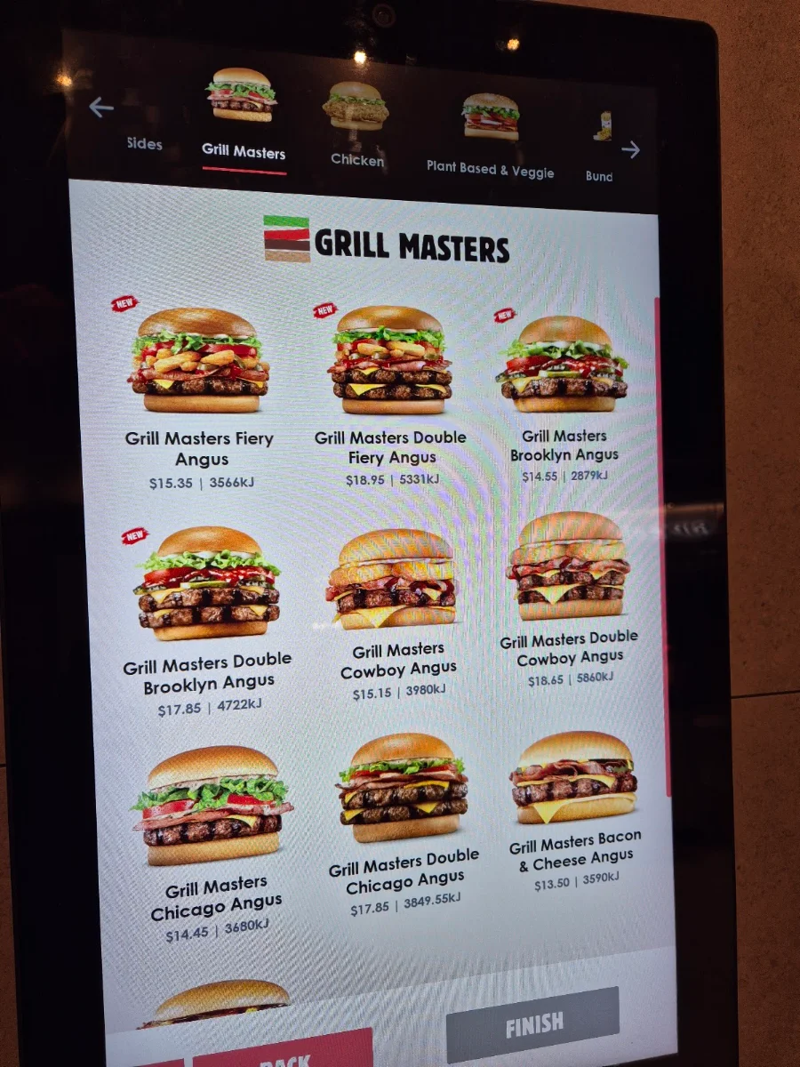 Menu, Hungry Jack's Burgers Perth International Airport
