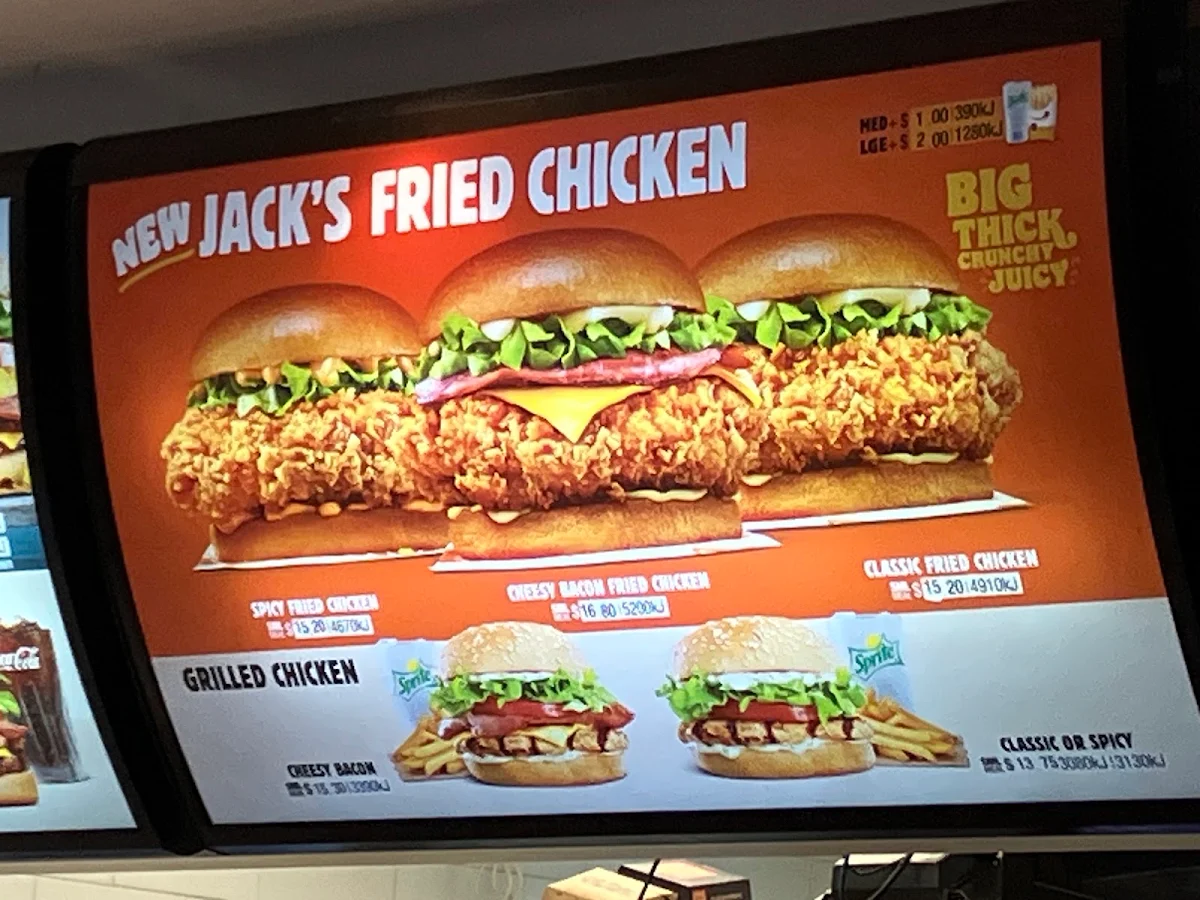 Menu, Hungry Jack's Burgers Perth International Airport