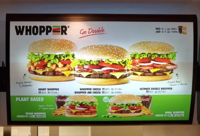 Menu, Hungry Jack's Burgers Perth International Airport