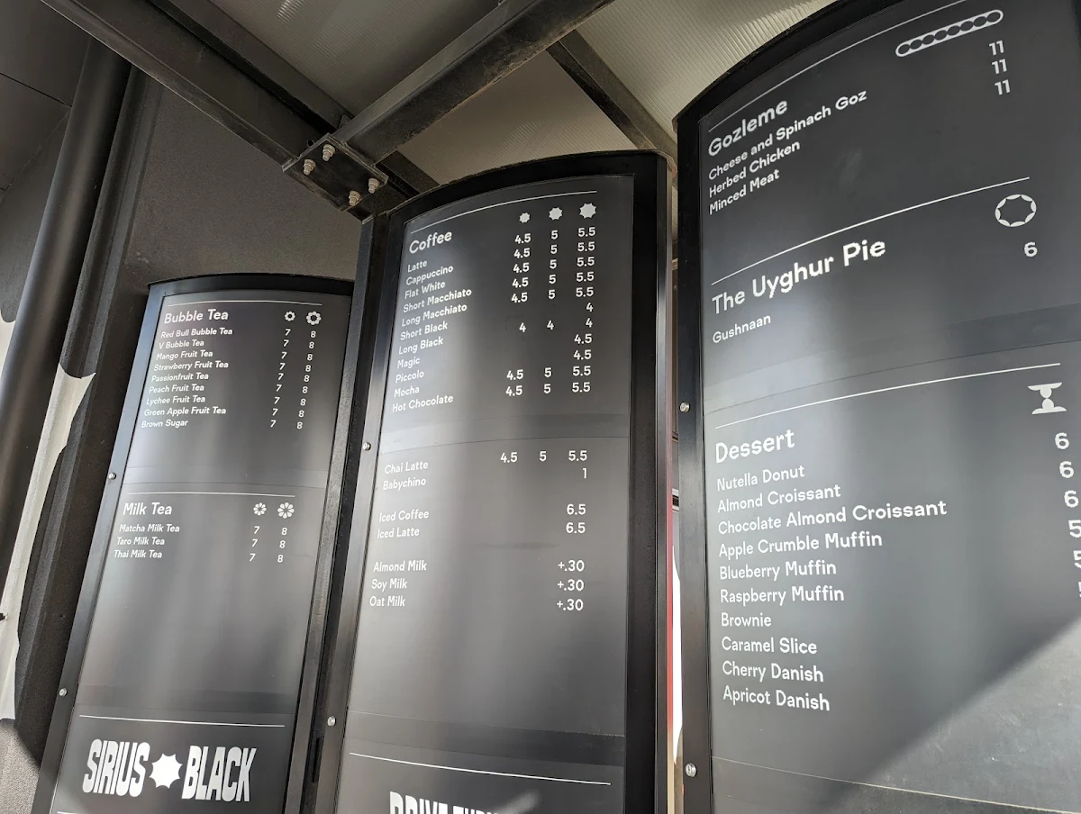 Menu, Sirius Black Coffee. Drive Thru.