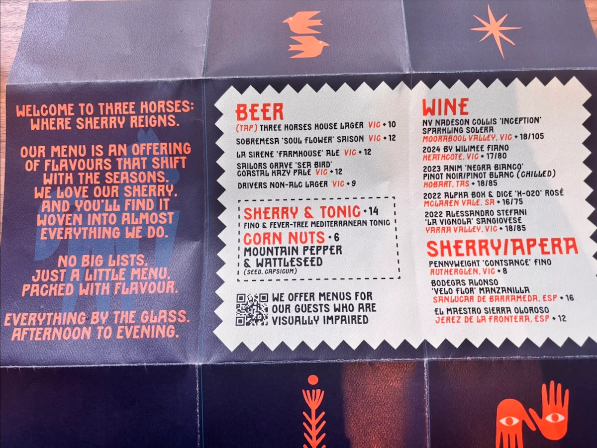 Menu, Three Horses