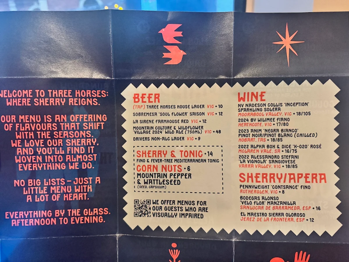 Menu, Three Horses