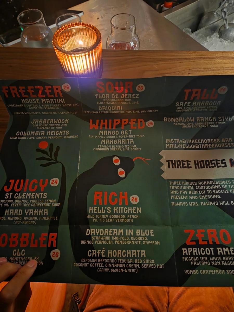 Menu, Three Horses