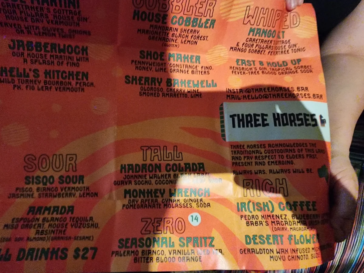 Menu, Three Horses
