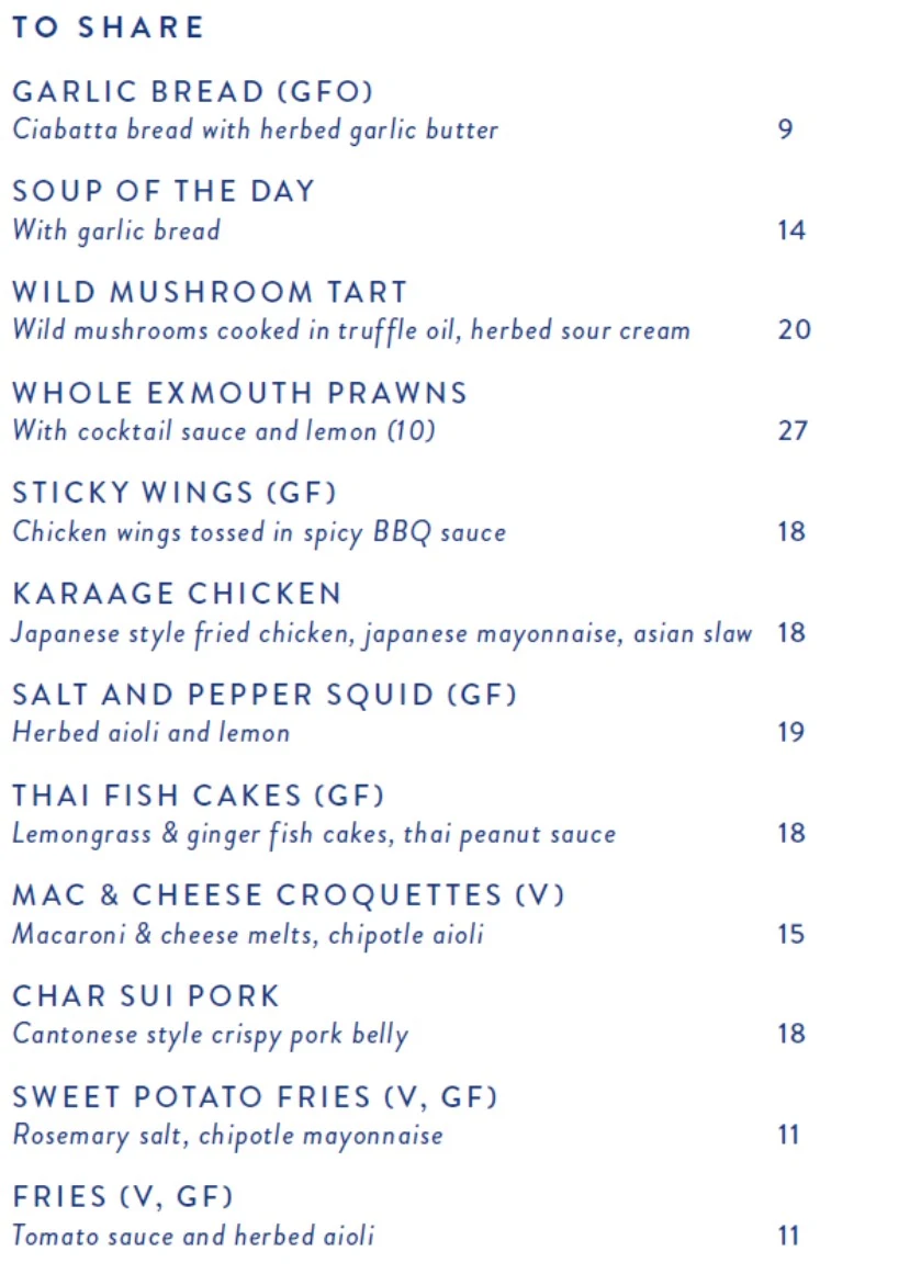 Menu, Oyster Bar Elizabeth Quay