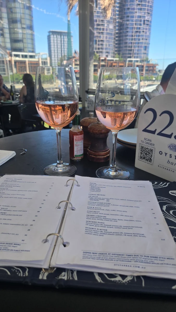 Menu, Oyster Bar Elizabeth Quay