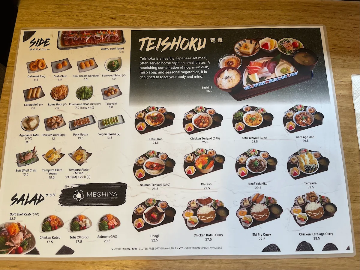 Menu, Meshiya Japan