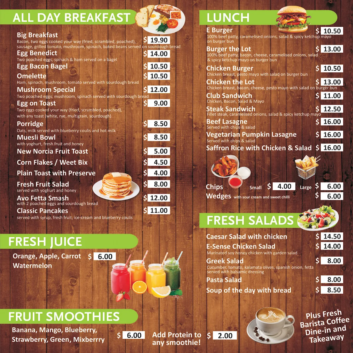 Menu, E-Sense West Perth