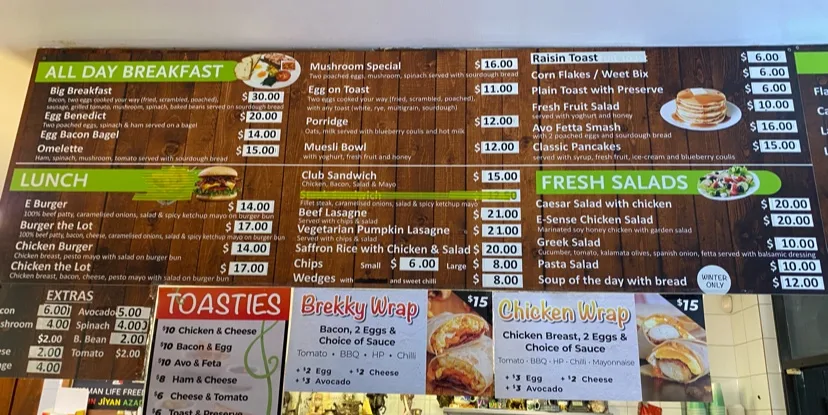 Menu, E-Sense West Perth