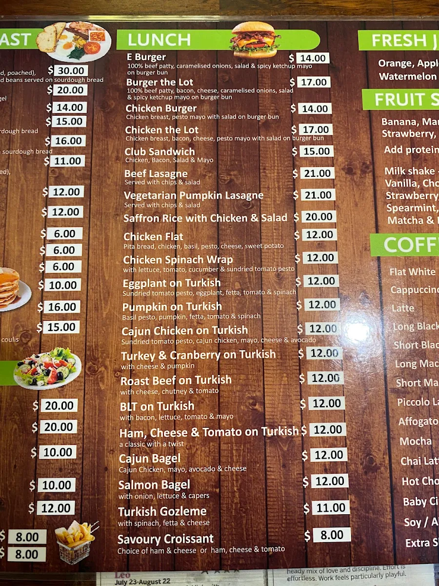 Menu, E-Sense West Perth