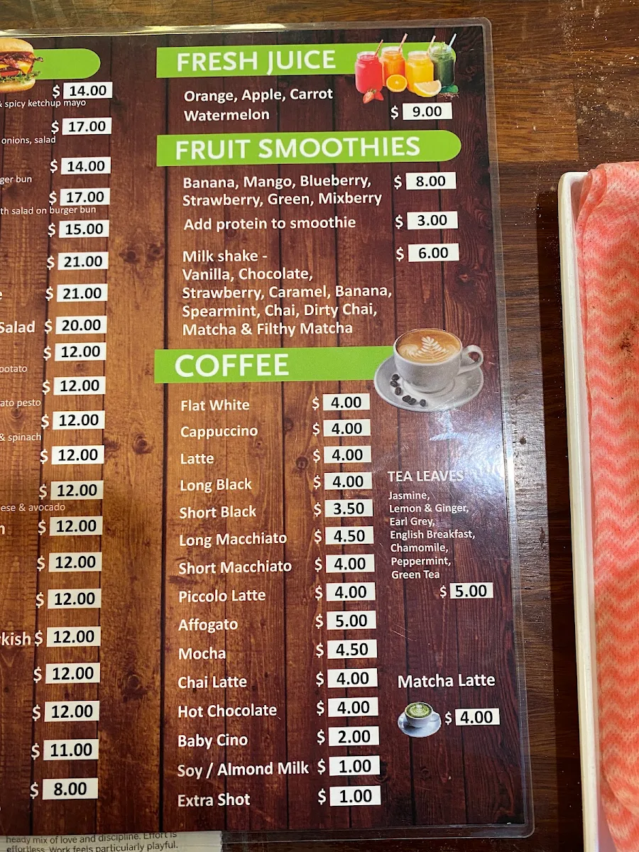 Menu, E-Sense West Perth