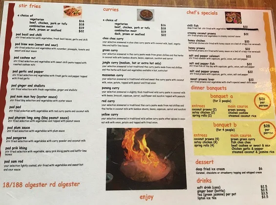 Menu, Thai by Thai Restaurant