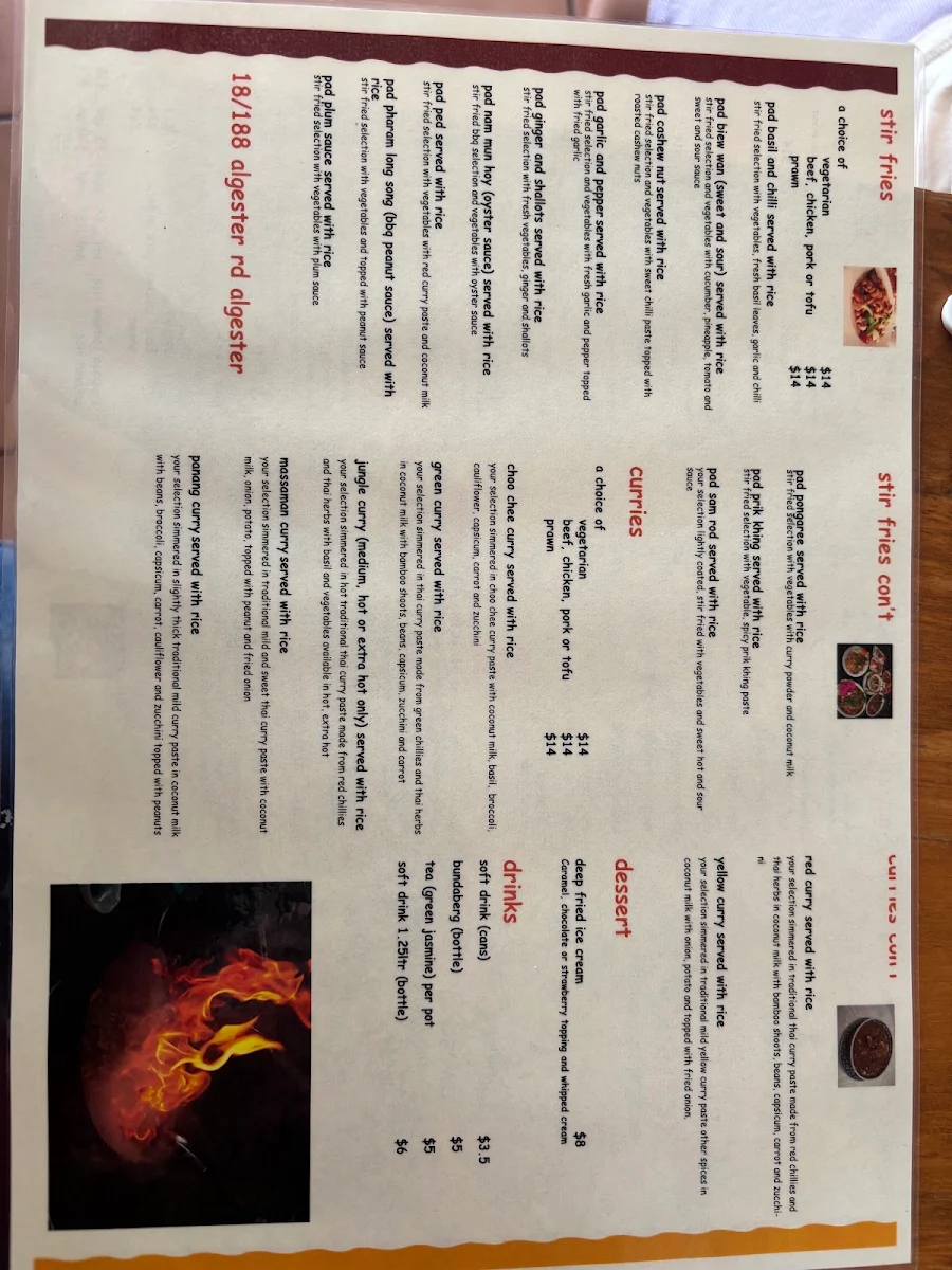 Menu, Thai by Thai Restaurant