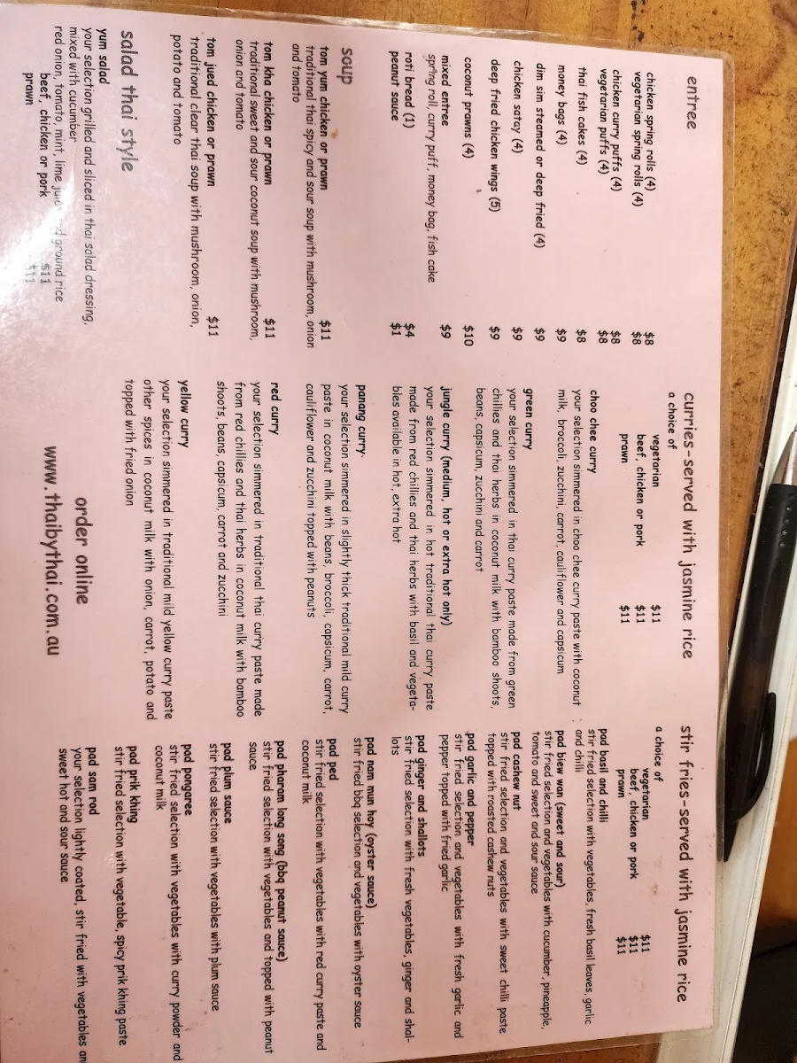 Menu, Thai by Thai Restaurant